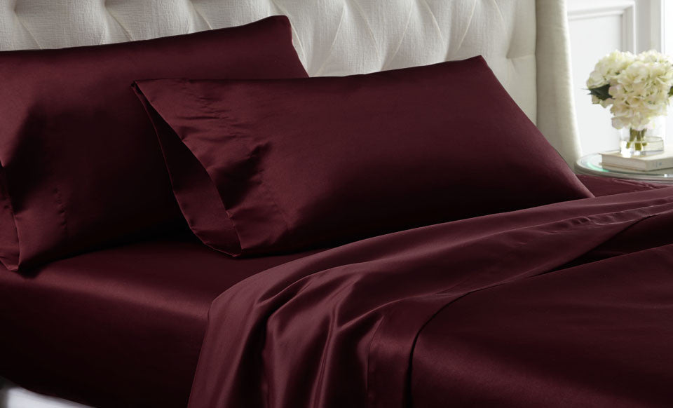 4 Piece solid satin Sheet Set Ruby King