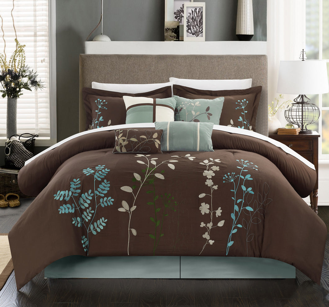 Chic Home Brooke 8-Piece Embroidered Comforter Set, Brown King