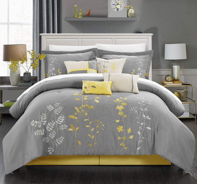 Chic Home 8-Piece Brooke Embroidered Comforter Set, King, Yellow