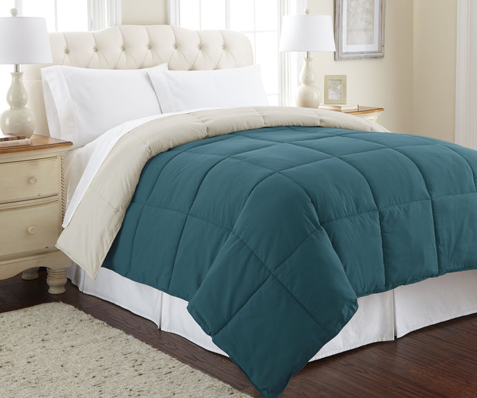 Down alternative reversible Comforter Blue Coral/Oatmeal Queen