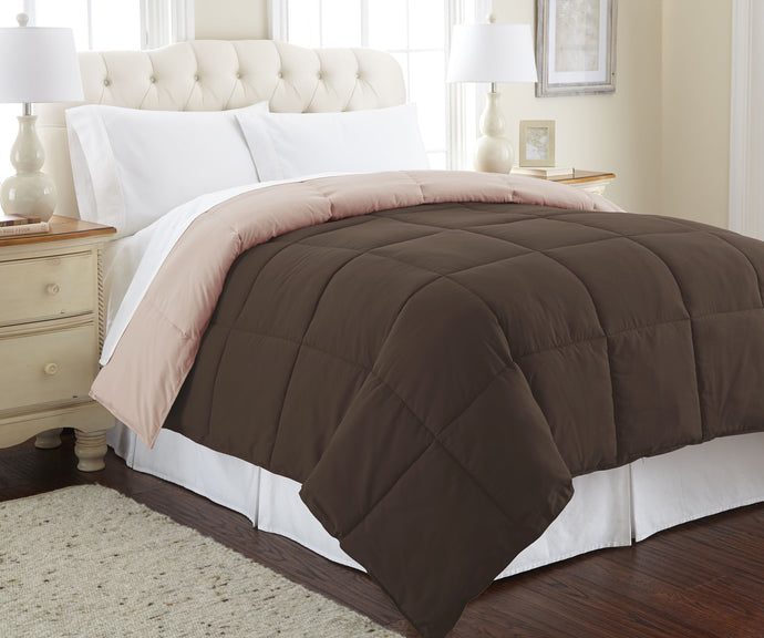 Down alternative reversible Comforter Deep Mahogany/Peach Beige King