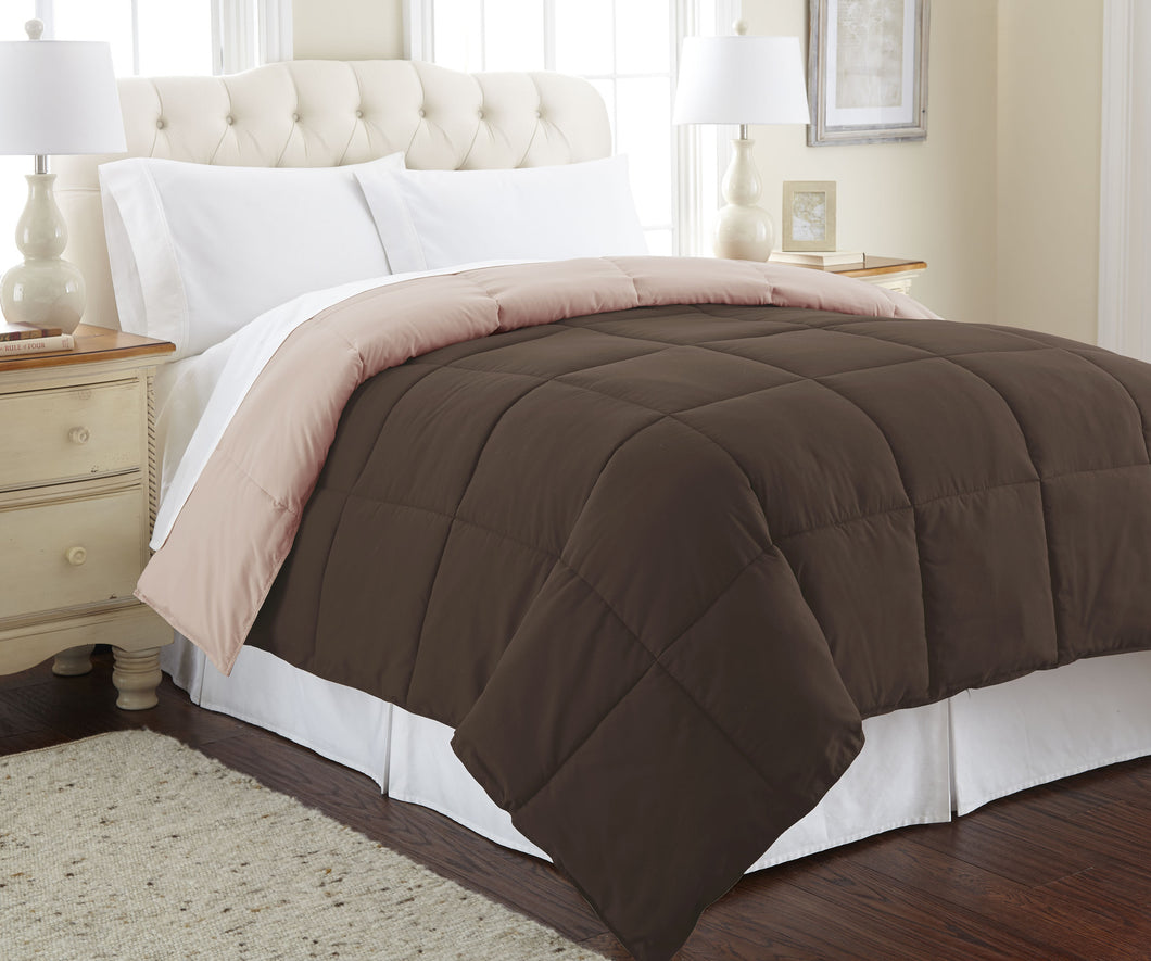 Down alternative reversible Comforter Deep Mahogany/Peach Beige King