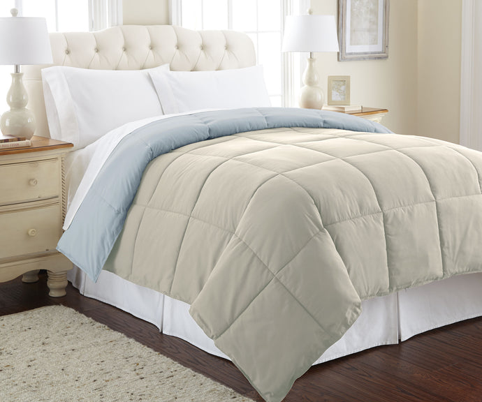 Down alternative reversible Comforter Oatmeal/Dusty Blue Twin