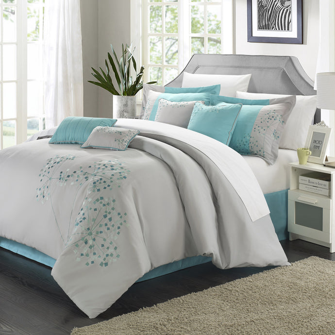 Chic Home Sakura 8-Piece Embroidered Comforter Set, Gray King