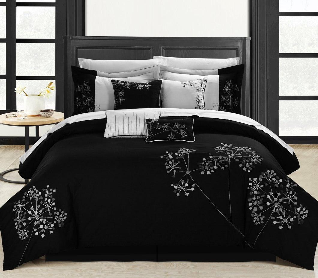 Chic Home Sakura Black/White King 8-Piece Bedding Embroidered Comforter Set