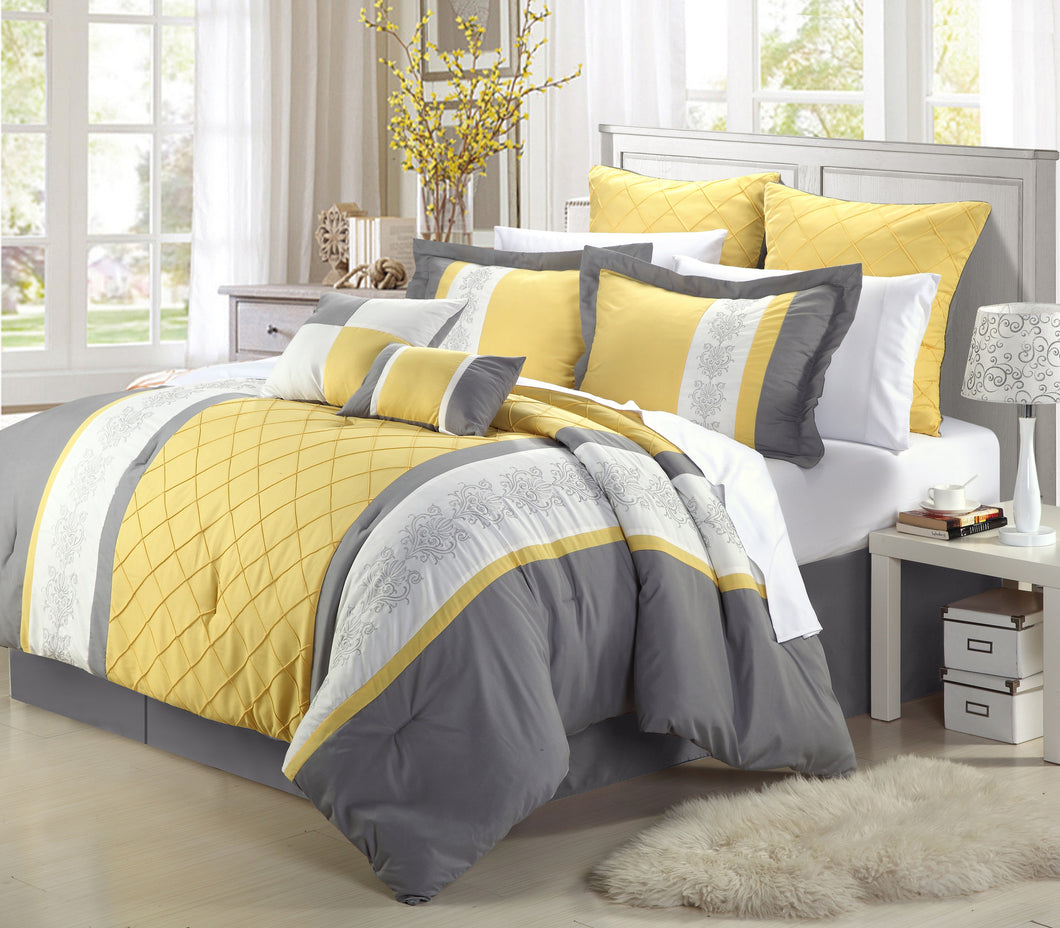 Chic Home Bryce 8-Piece Embroidered Comforter Set, Yellow Queen
