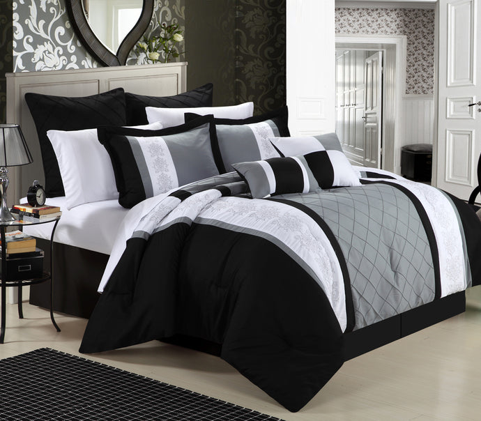 Chic Home Bryce 8-Piece Embroidered Comforter Set, Black Queen