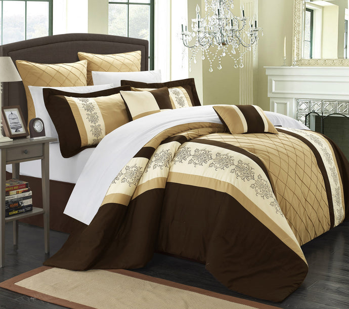 Chic Home 8 Piece Bryce Comforter Set Queen, Gold