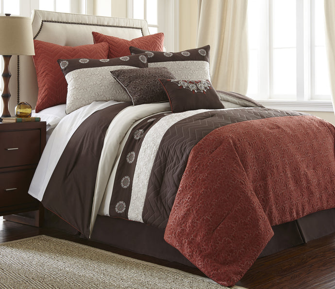 8 Piece Comforter Set Halsten Rust Queen