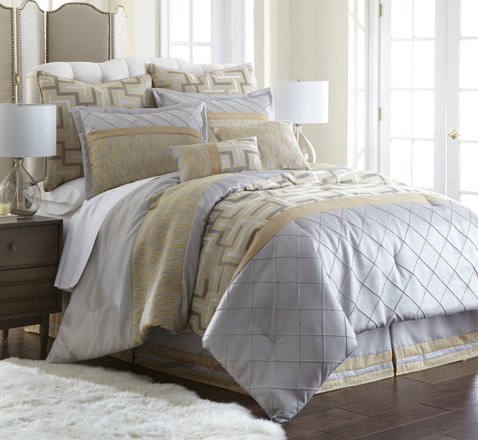 8 Piece Jacquard Comforter Set  Maddox Queen