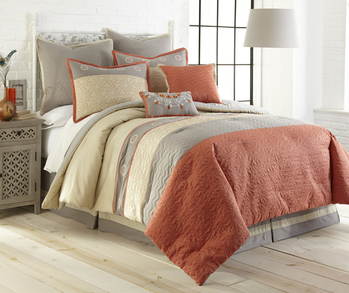 8 Piece EmbroideRed Comforter Set  Zarine King