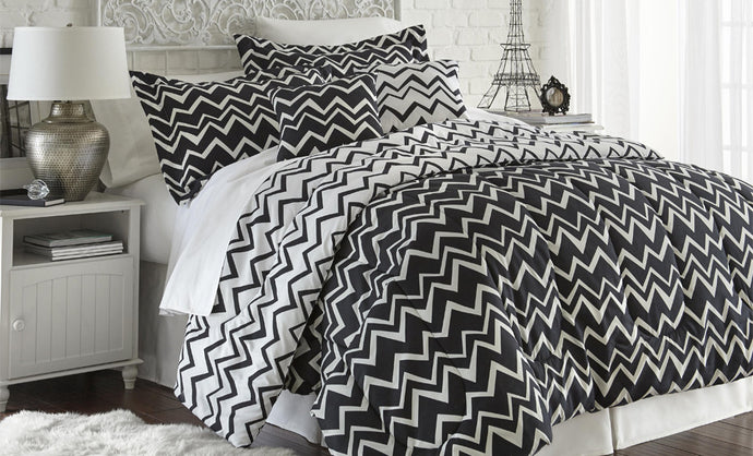 5 Piece printed reversible Comforter Set - Naty Black Full/Queen