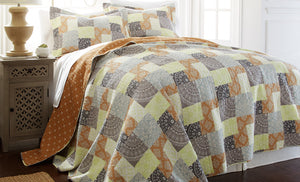 100% Cotton 3 Piece printed reversible quilt Set Adara Full/Queen