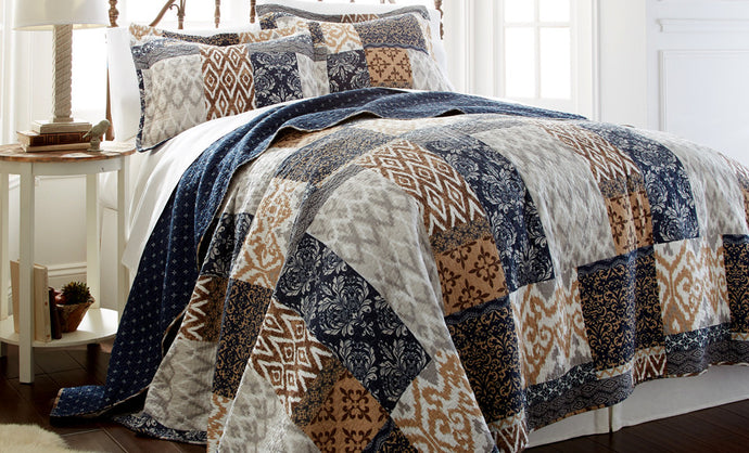 100% Cotton 3 Piece printed reversible quilt Set Laura Full/Queen