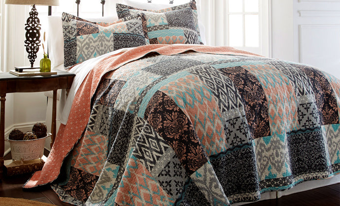 100% Cotton 3 Piece printed reversible quilt Set Sylvia King