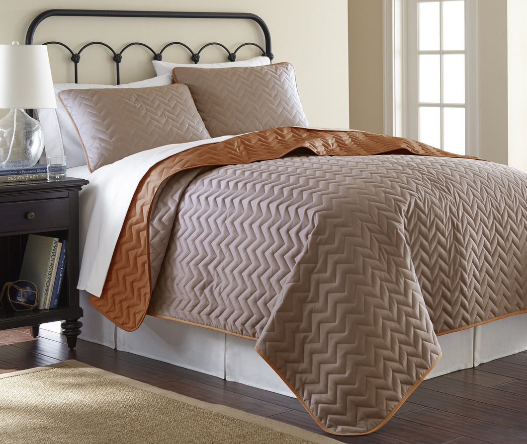3 Piece solid Reversible Chevron Coverlet Set  Atmosphere/Hazel King