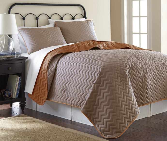 3 Piece solid Reversible Chevron Coverlet Set  Atmosphere/Hazel Queen