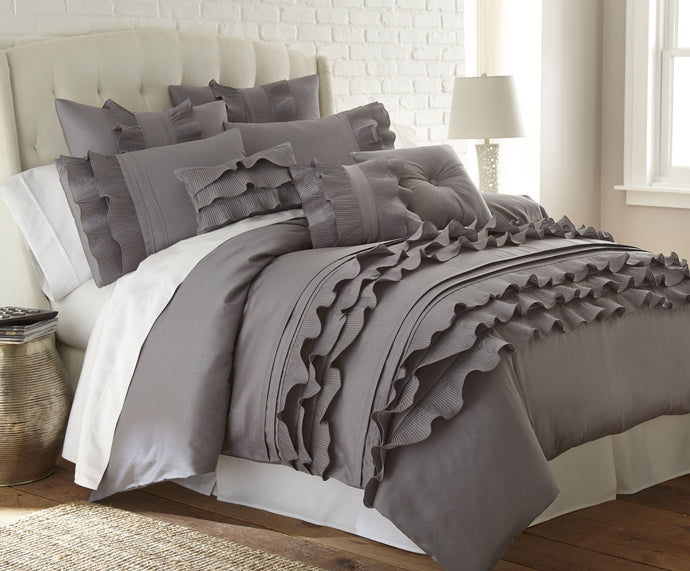 Mandalay Bay Ruffled 3 Piece Duvet Set Anastacia Platinum Queen