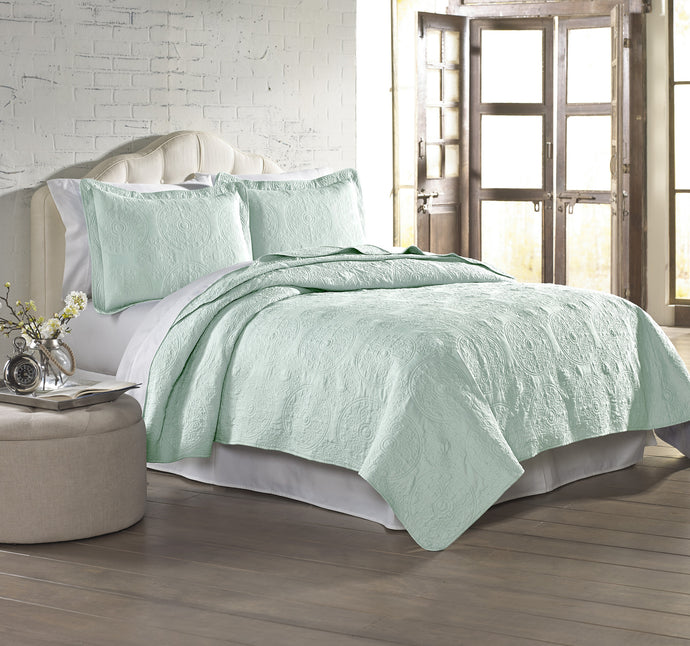 2 Piece Solid EmbroideRed quilt Set Twin Soft Jade