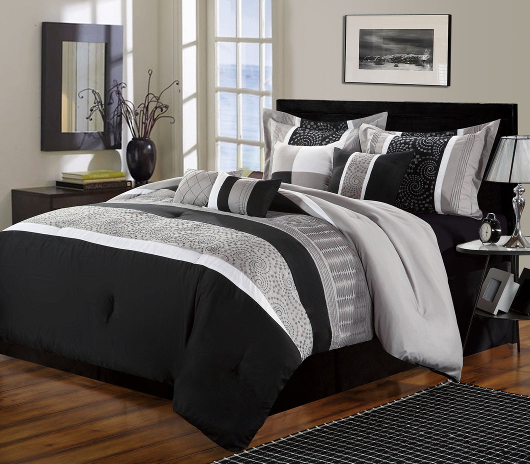 Chic Home Elijah 8-Piece Embroidered Comforter Set, Black King