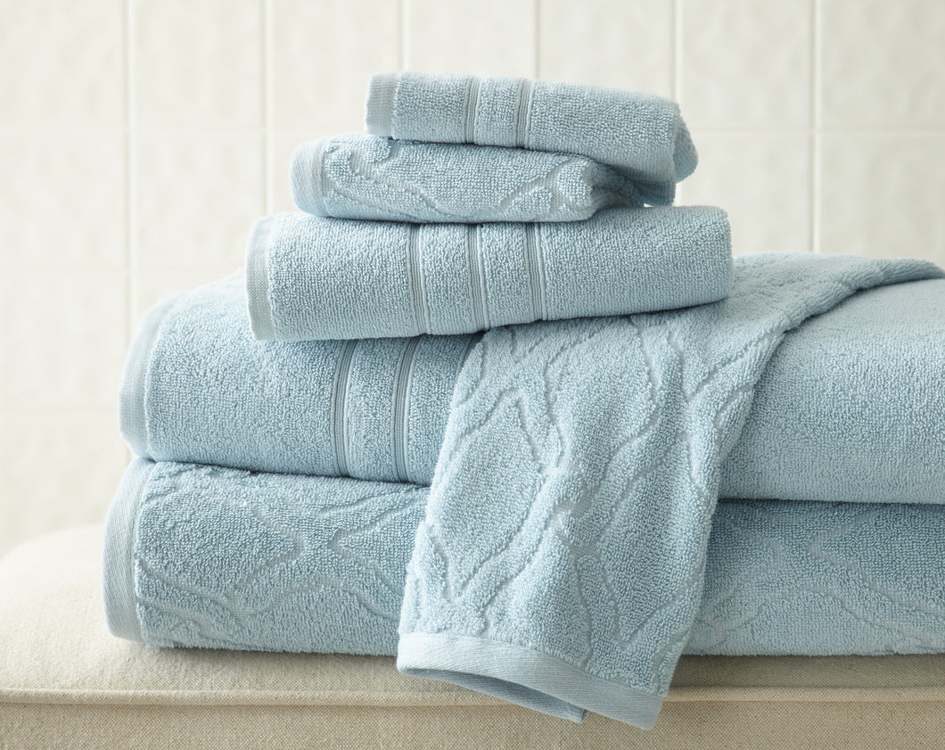 6 piece Jacquard/Solid towel set Chain Lt. Blue