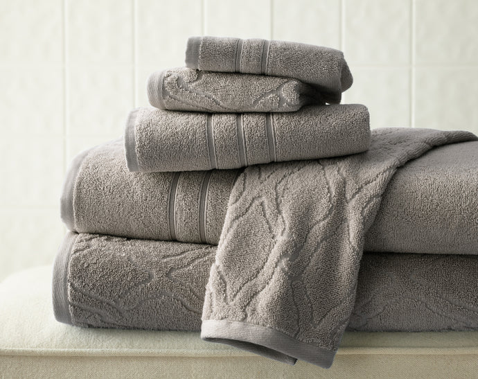 6 piece Jacquard/Solid towel set Chain Gray