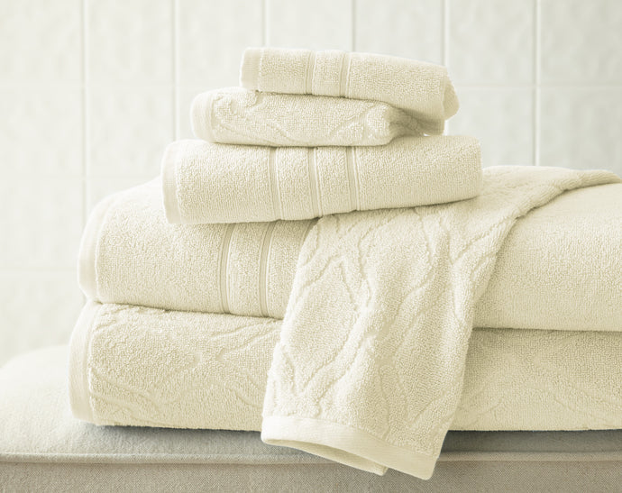 6 piece Jacquard/Solid towel set Chain Ivory