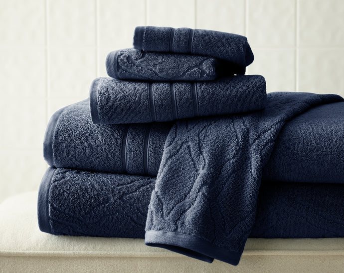 6 piece Jacquard/Solid towel set Chain Navy