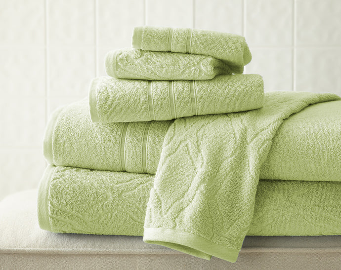 6 piece Jacquard/Solid towel set Chain Sage