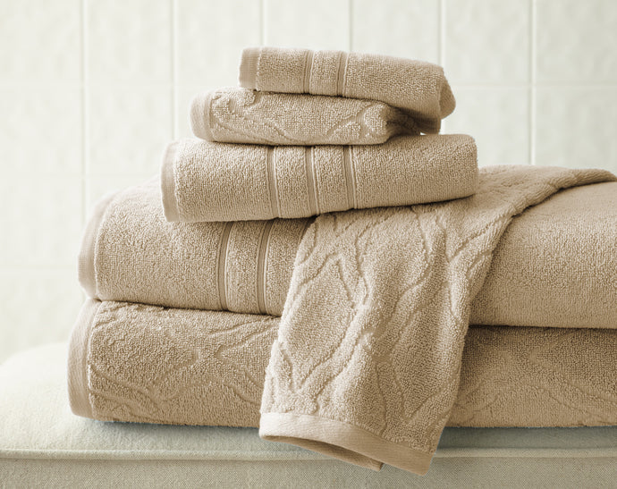 6 piece Jacquard/Solid towel set Chain Taupe