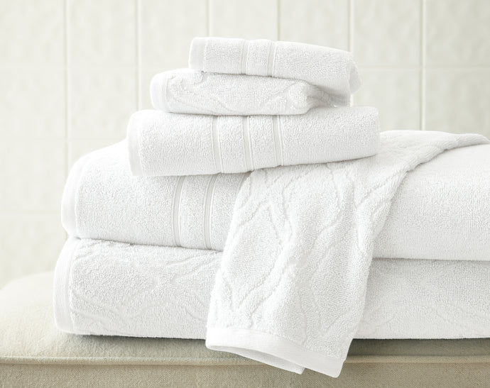 6 piece Jacquard/Solid towel set Chain White