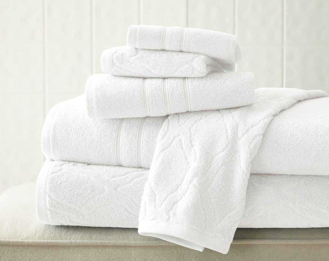 6 piece Jacquard/Solid towel set Chain White