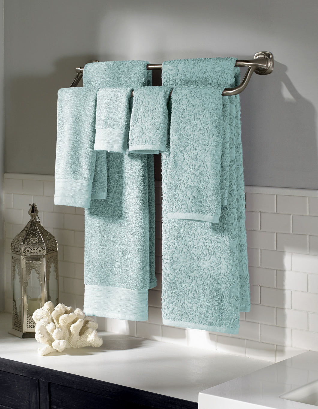 6 piece Jacquard/Solid towel set Boho Soft Blue