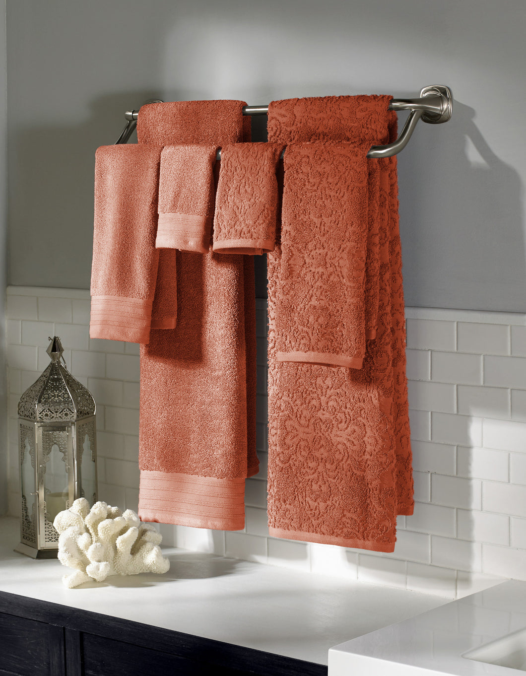 6 piece Jacquard/Solid towel set Boho Cinnamon