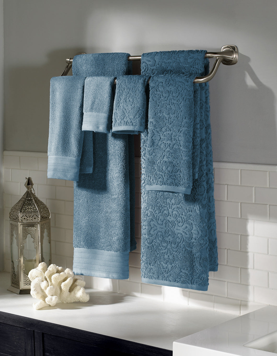 6 piece Jacquard/Solid towel set Boho Denim