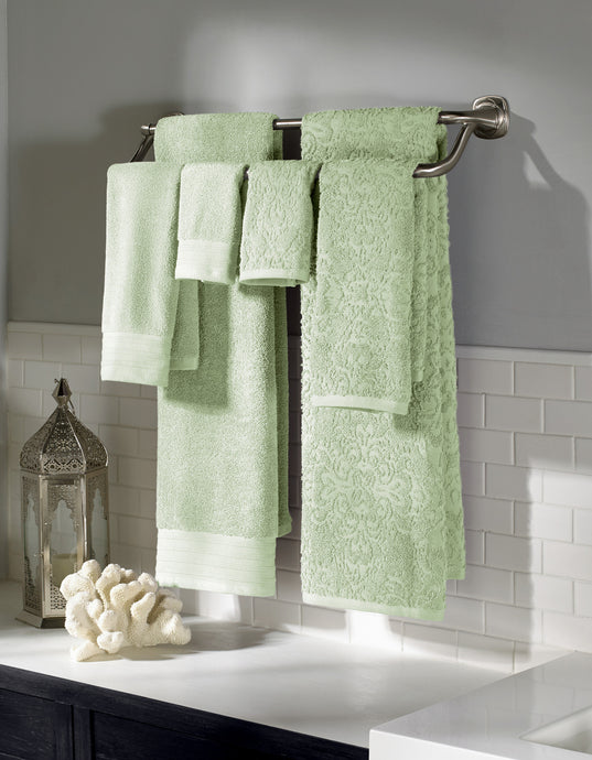 6 piece Jacquard/Solid towel set Boho Soft Jade