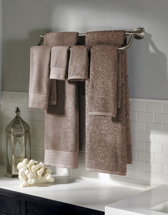 6 piece Jacquard/Solid towel set Boho Mocha