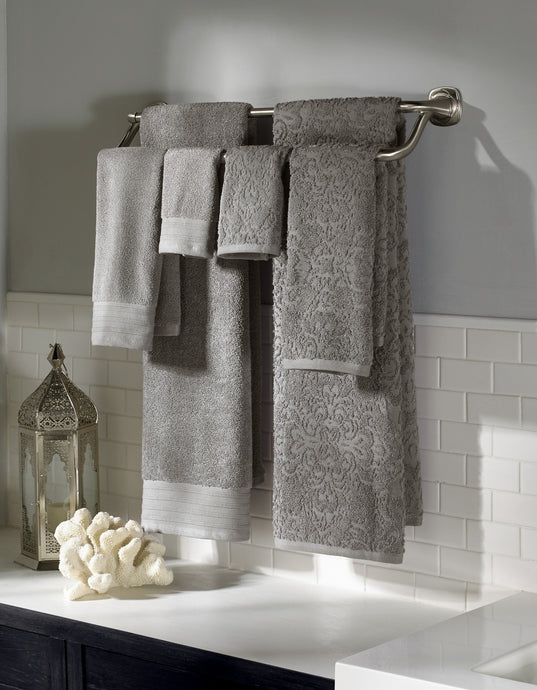 6 piece Jacquard/Solid towel set Boho Platinum