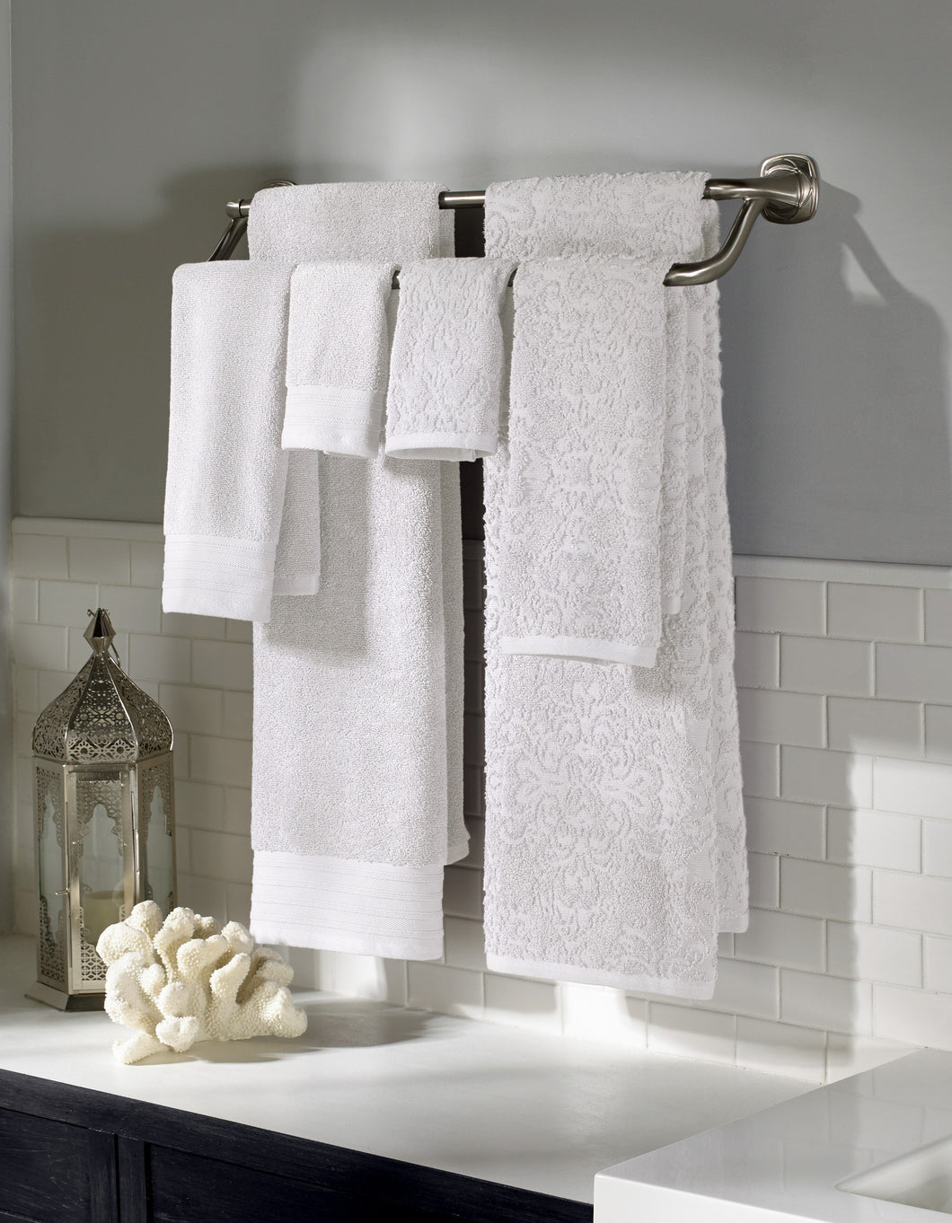 6 piece Jacquard/Solid towel set Boho White
