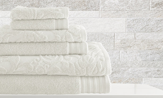 6 piece Jacquard/Solid towel set Leaf Swirl White