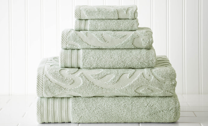 6 piece Jacquard/Solid towel set-Medallion Swirl-Soft Jade