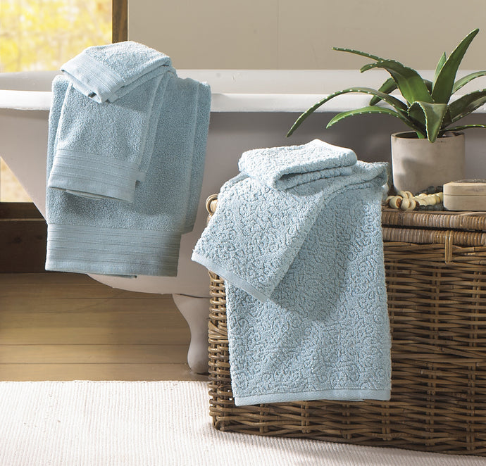 6 piece Jacquard/Solid towel set-Baroque-Sterling Blue