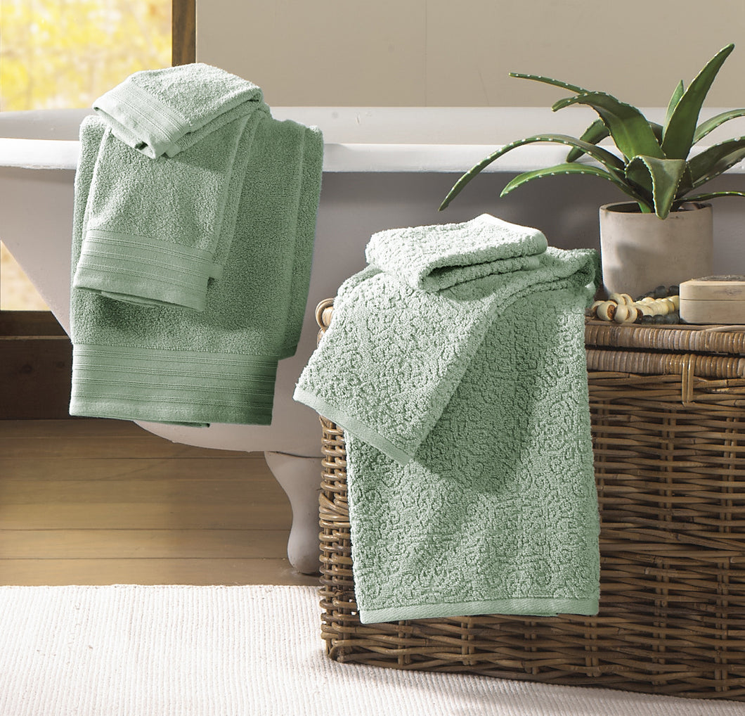 6 piece Jacquard/Solid towel set-Baroque-Celadon