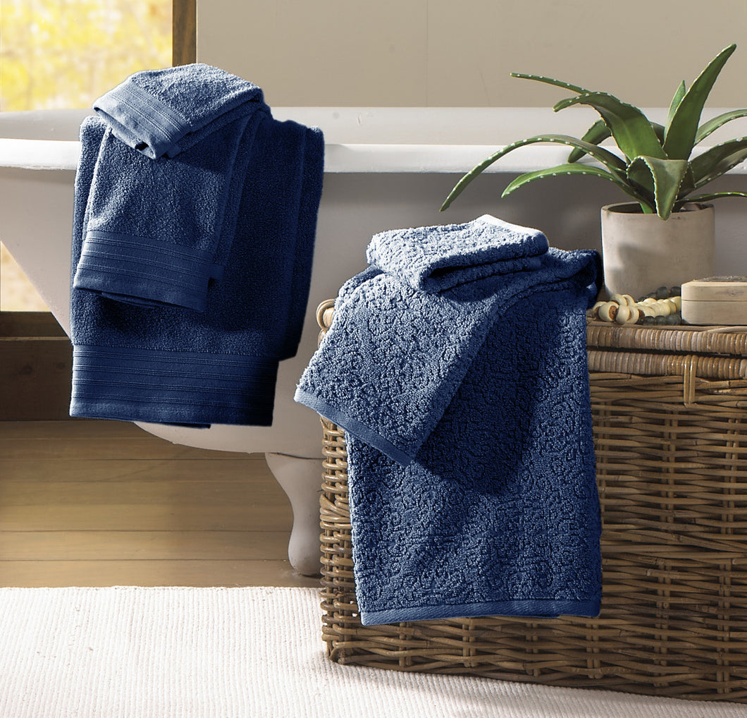 6 piece Jacquard/Solid towel set-Baroque-Denim