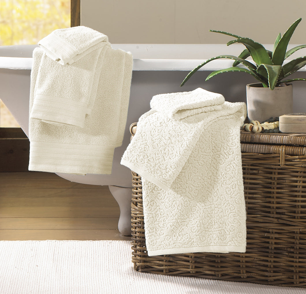 6 piece Jacquard/Solid towel set-Baroque-Ivory