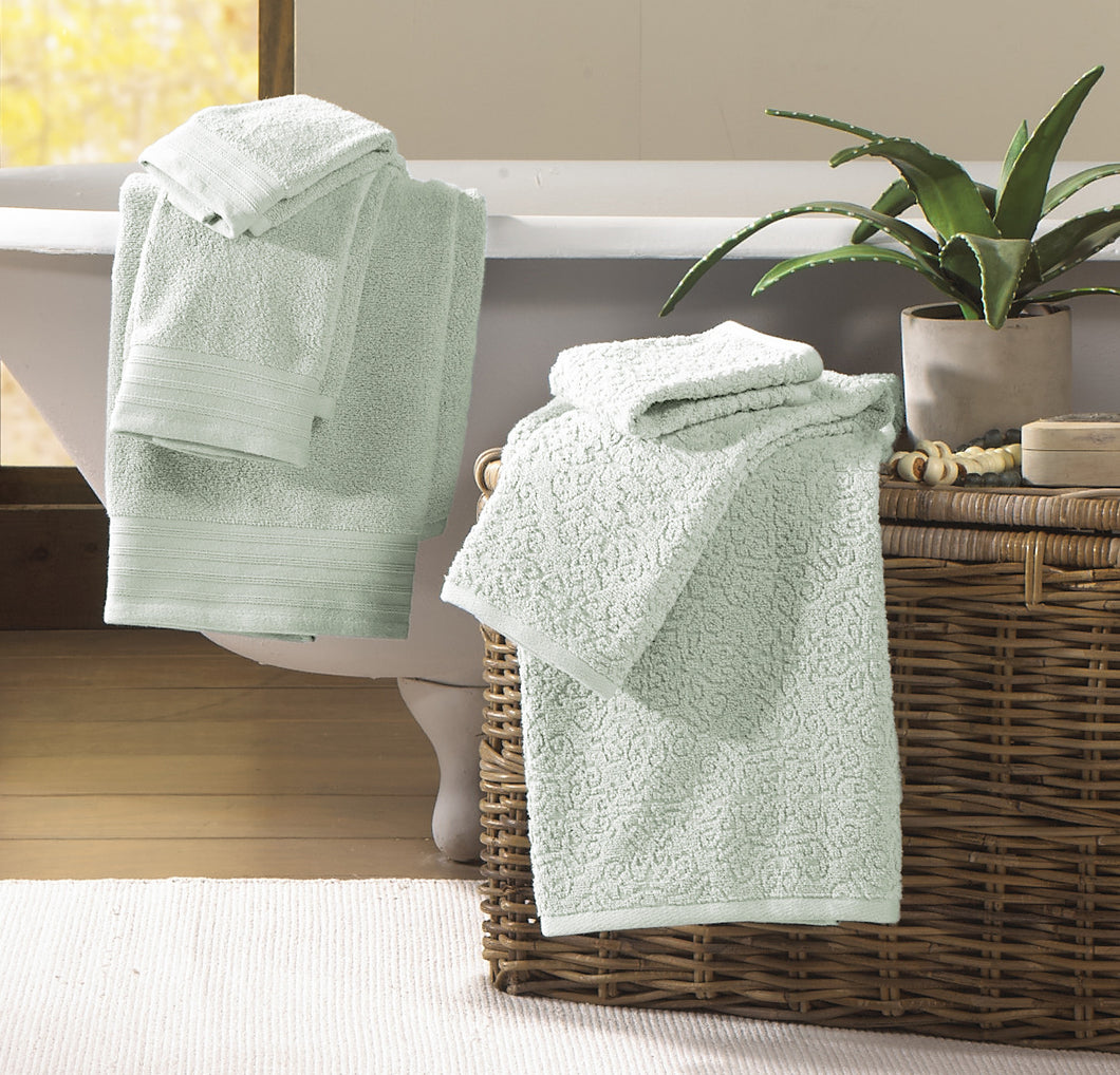 6 piece Jacquard/Solid towel set-Baroque-Soft Jade