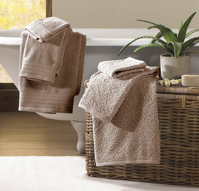 6 piece Jacquard/Solid towel set-Baroque-Mocha