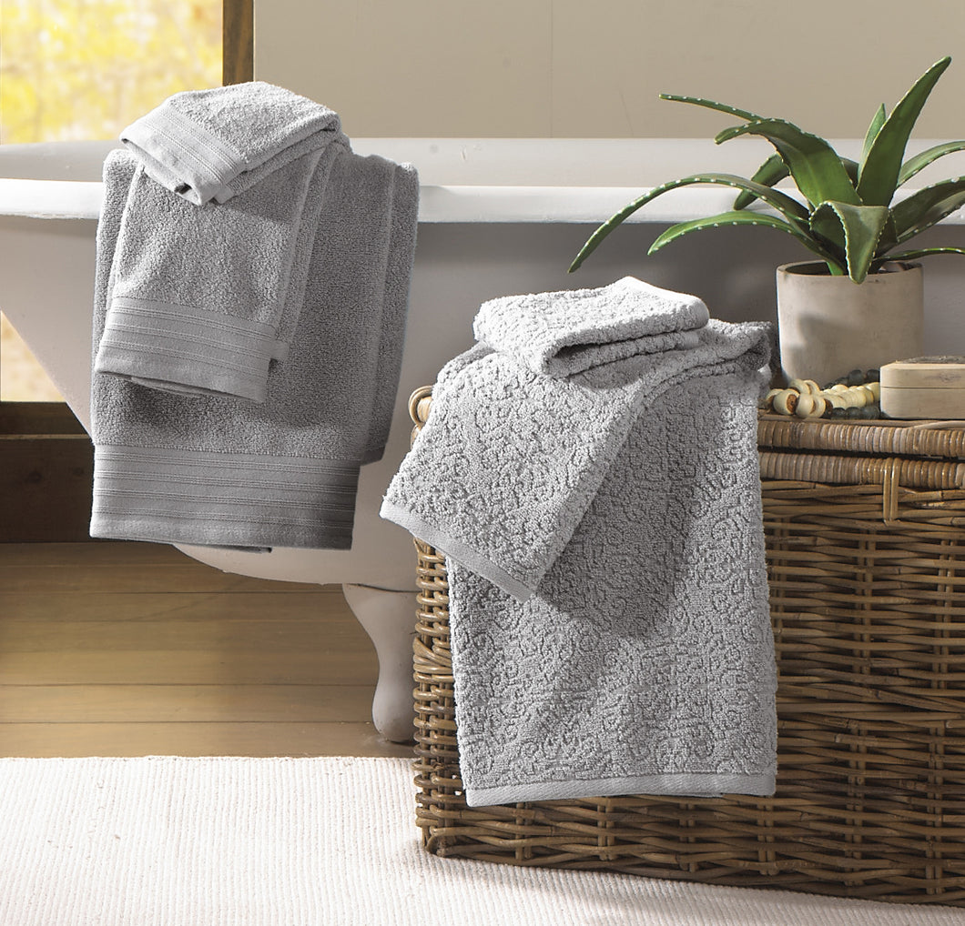 6 piece Jacquard/Solid towel set-Baroque-Platinum