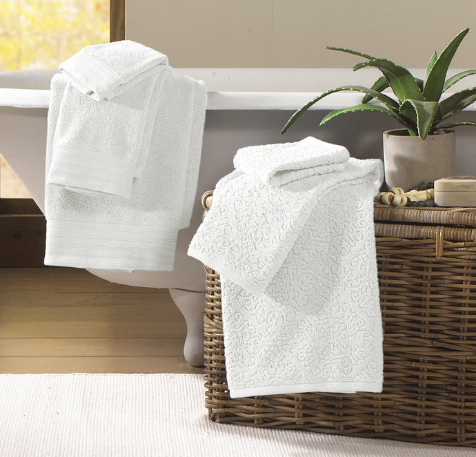 6 piece Jacquard/Solid towel set-Baroque-White