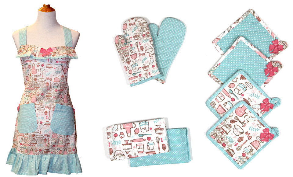 9 Piece 100% Cotton Apron Set Bakers